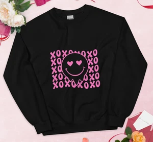 Rosa XOXO Sweatshirt - schmelzendes Smiley-Gesicht mit Herzaugen Rundhalsausschnitt Shirt - Bild 1 von 44