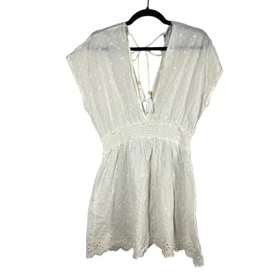 Vestido Blue Island, Talla Mediana, Blanco Bordado, V Profundo, Corbata Borla, Usado en Excelente Condición Foto 1 de 4