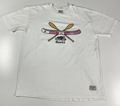 Camiseta De Colección Roots Canada Talla XL Puntada Única Campamento Remos Banderas Exterior Años 90 Foto 1 de 4