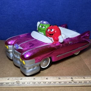 VTG 2002 M&M's Metallic Pink/Silver Trim Galerie Ceramic Cadillac Car Candy Dish - Picture 1 of 9