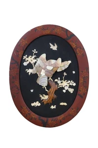 Antique Japanese Meiji Shibayama Lacquered Mother of Pearl Eagle Wall Plaque 21" - Picture 1 of 10