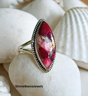 Red Rose Dahlia Turquoise Ring , 925 Sterling Silver Ring , Handmade  All size - Image 1 of 4