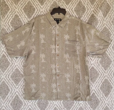 Sun Moda Hawaiian Shirt Mens XL Brown Silk Outdoor Casual Resort Palm Trees - Image 1 of 4