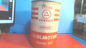 Vintage.-1950 -Cities Service-5 Quart-KOOLMOTOR-olio motore-metallo lattina-taglio - Foto 1 di 8