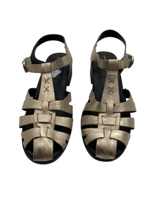 Sandalias Lucky Brand 11 para mujer metálicas doradas con tiras con tacones bloque y hebilla Foto 1 de 4