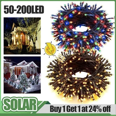 Waterproof String Fairy Lights 50-200 LED Solar Power Garden Outdoor Xmas Tree