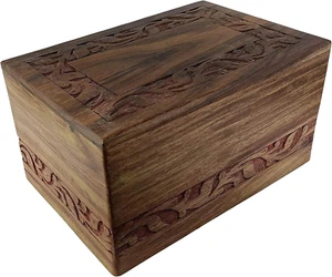 Wooden Urn Box - Urn for Human Ashes Funeral Cremation Urn with Hand Carved Desi - Picture 1 of 4