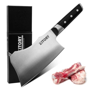 Meat Cleaver with Large Handle - 7 inch Kitchen Bone Chopper,German High Carbon - Picture 1 of 7