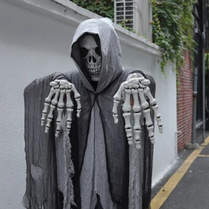 Skeleton Mask Hand Cloaks Prop Ghost Costume Mens Halloween Horror Cape Outfit - Picture 1 of 23
