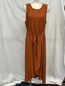 Apt. 9 Womens Brown Polka Dot Tulip Hem Maxi Dress Size XL Sleeveless Casual - Picture 1 of 10