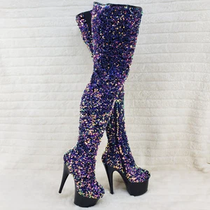 Adore 3020 Purple Multi Sequin High Heel Platform Thigh High Boots US Sizes NY - Picture 1 of 12
