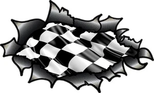 XL 400x200 mm fibra de carbono metal rasgado en blanco y negro bandera de coche - Imagen 1 de 1