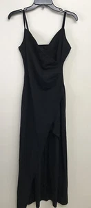 NWT Black Spaghetti Strap Dress Long Open in Front Wrap Sz M Velvet straps - Picture 1 of 9