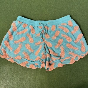 Lilly Pulitzer Small Baybreeze Embroidered Pineapple Scalloped Shorts Teal Coral - Picture 1 of 8