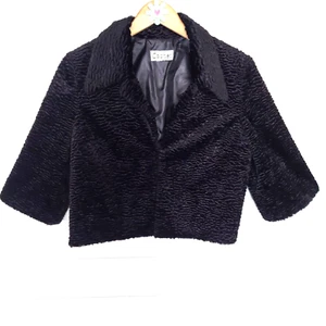 Cappotto nero cachet pelliccia sintetica coda larga testurizzata manica 3/4 giacca taglia M/L sera - Foto 1 di 10