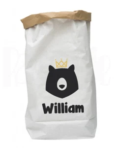Personalised Childrens Paper Toy Storage Bag Sack- 'Bear King' - Picture 1 of 1