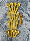 Vintage Lot Of 17 Fisher Price Yellow Plastic Utensils Fork Spoon Knife Spatula
