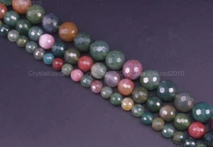 Micro Faceted AAA Natural Indian Agate Gemstone Round Beads 6mm 8mm 10mm 15.5" - Picture 1 of 9