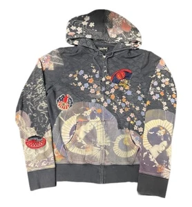 Vintage Lucky Brand Women’s Size L Tokyo Tattoo Asian Dragon Y2K Hoodie Slim - Picture 1 of 12