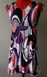 VTG Ladies PERRY ELLIS Medium M Funky Paisley Multi Empire Waist Sleeveless Top - Picture 1 of 13