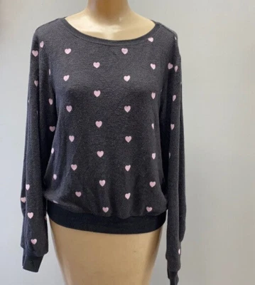 Pulôver moletom Wildfox XS corações rosa por toda parte *pequenos furos* - Imagem 1 de 4