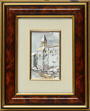 Kleines Landschaftsbild Silber 800 Silberfolie Stadtmauer Burg Boot 28 x 23 cm