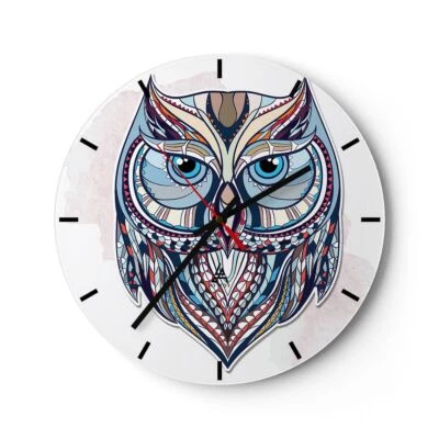 Horloge murale en verre 40x40cm Chouette aztec faune graphique Wall Clock - Photo 1/4