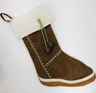 Christmas Stocking Brown Faux Suede Boot with White Faux Fur Cuff & Jingle Bells