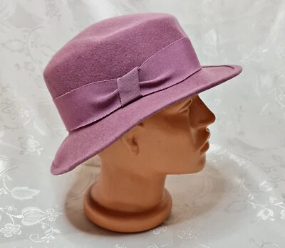 DE COLECCIÓN AUTÉNTICO ALEMANIA MAYSER PÚRPURA LANA MUJER CUBO FEDORA SOMBRERO:XXS Foto 1 de 4