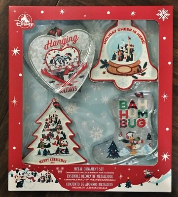 New Disney Parks Mickey Mouse & Friends 2021 Holiday Lodge Metal 4 Ornament Set - Image 1 of 3