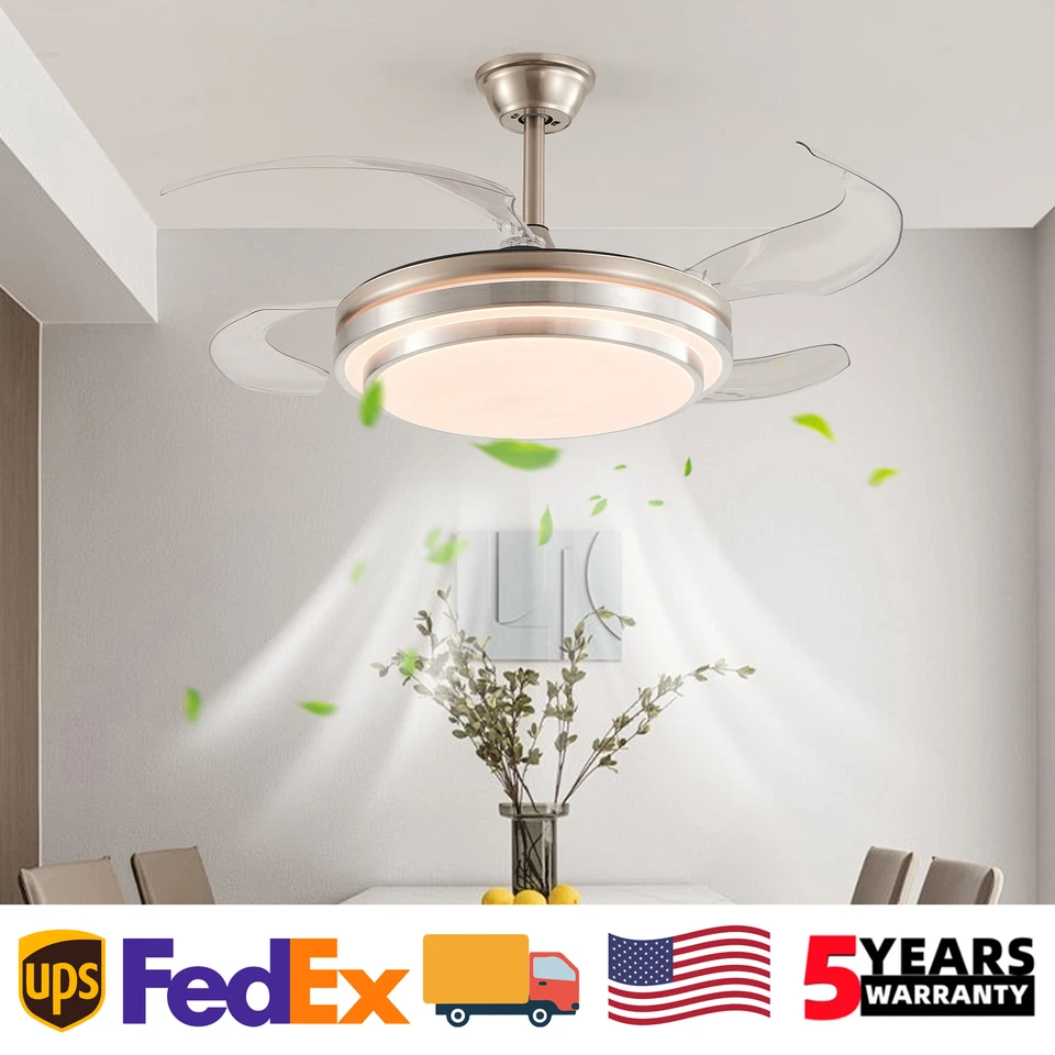 Ventilador de Techo 42 Pulgadas Luz LED Moderno Níquel Montaje Al Ras con Kit de Control Remoto Foto 1 de 4