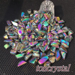 11LB Top Titanium Rainbow Aura Gravel Quartz Crystal Reiki Home Decorations - Foto 1 di 12