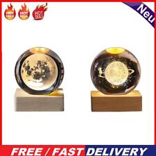 3D Engraved Small Glass Ball Decor USB Charging for Bedroom Decor (moon)
