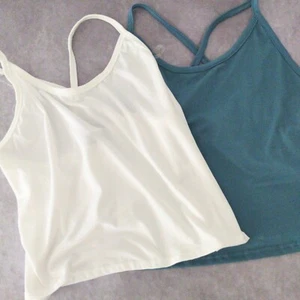 Brit & Bri Tank Top Womens M Blue White Halter Crop 2 Pack Stretch Y2K - Picture 1 of 5