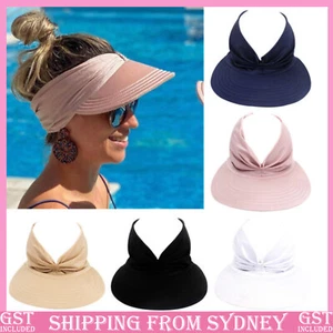 Women's Visor Hat Swimming Cap Beach Pony Tail Sun Wide Brim Summer Ladies Sport - Picture 1 of 16
