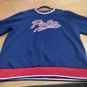 RALPH LAUREN Polo Blu Maglione Girocollo Uomo 2xl Pullover Spellout Fascia Vita - Foto 1 di 24