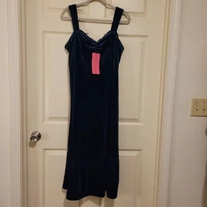 Betsy Johnson Everglade Y2K Baby Doll Dress Velvet Large Teal Corset - Picture 1 of 7