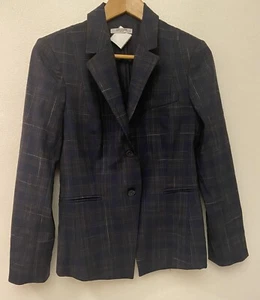 Mm Lafleur Blazer Womens Navy Plaid Two Button Jacket Size 6 - Picture 1 of 8