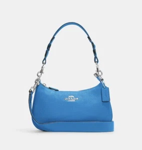 Coach Teri Shoulder Bag In Signature Canvas In Silver Khaki Racer Blue CJ590 NWT - Picture 1 of 6