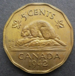 CANADA 1942 TOMBAC 5 CENT WWII BETTER CONDITION CANADA & US FREE SHIP SEE NOTE* - Picture 1 of 2
