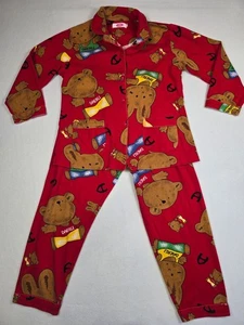 Set Pigiama Daerli Rosso Stampa Orsacchiotto Bottoni Elastico Vita Maniche Lunghe S/M - Foto 1 di 10