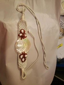 Vtg 1980's Shell Belt Mother Of Pearl Coral Braided White Satin Cord Statement  - Picture 1 of 8