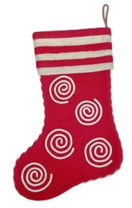 Crate & Barrel Red Christmas Stocking with Swirls Felt - Picture 1 of 5