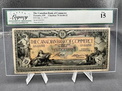 1917 Canadian Bank of Commerce $10 Bank Note Graded BCS F15 SN# 484490 - Image 1 of 4