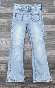 H&M Flared Jeans Girls Size 8 Blue Denim Adjustable Waist Stretch - Picture 1 of 9