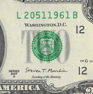 Billete de dos dólares 2017A San Francisco 1961 año 2017A L20511961B CU Foto 1 de 4