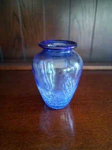 Blenko Blue Crackle Glass Vase Approx 6.5 Inches Tall - Picture 1 of 8
