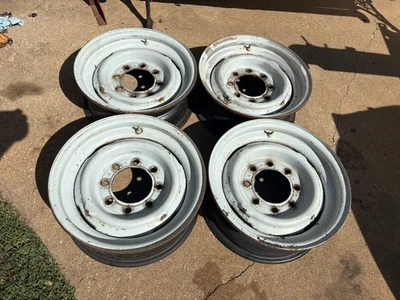 4-16x6 80’s Dodge Truck 3/4 Ton 4x4 8 Lug Factory Steel Wheels That Take Hubcaps - Image 1 of 4