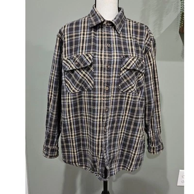 Camisa masculina xadrez 100% algodão com botões Craftsman tamanho grande - Imagem 1 de 4