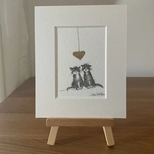 Aceo Original Painting By Toni Cats I think I love you - Picture 1 of 1